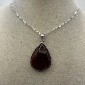 Red Tiger’s Eye Pendant Necklace on Silver Plated Box Chain